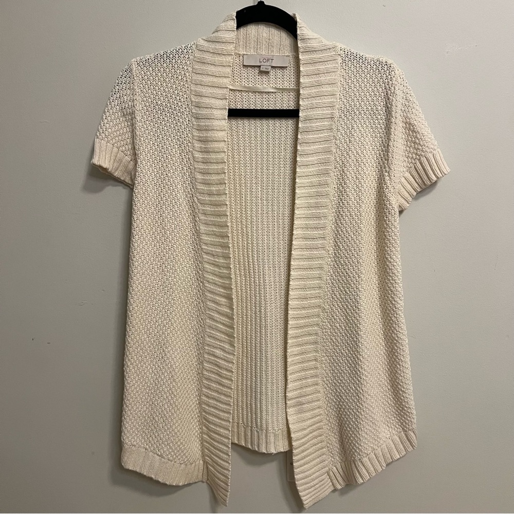 LOFT Cream Short Sleeve Cardigan